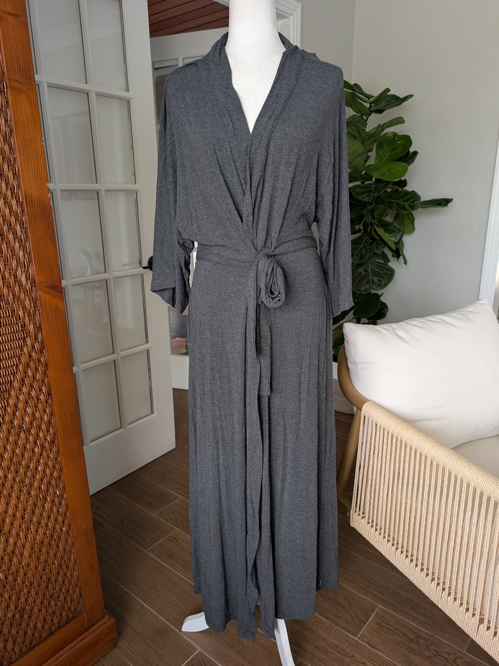 DKNY Women's Gray Belted Robe XL Tall